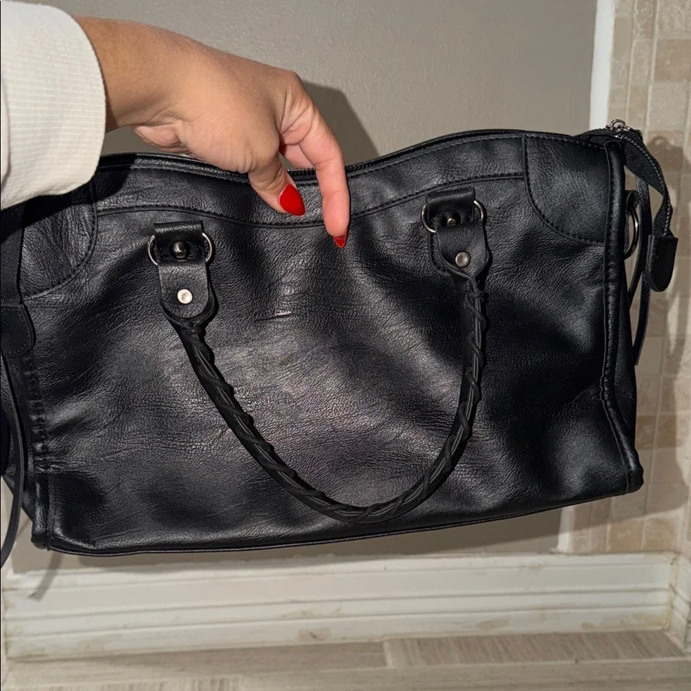 Classic Black Leather Satchel Bag - Women